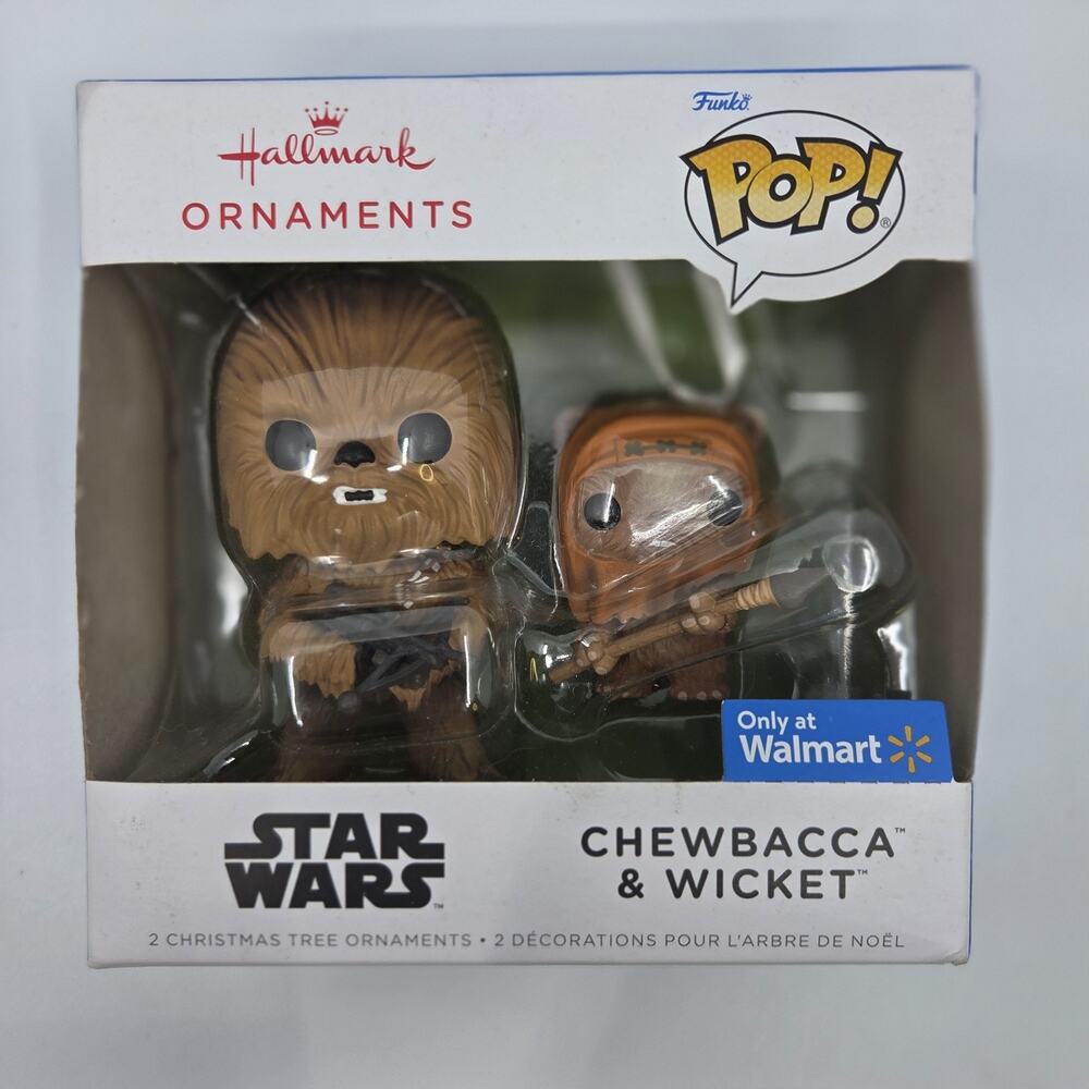 NEW! Hallmark Funko Pop! Star Wars Chewbacca & Wicket Xmas Ornament Set 2024